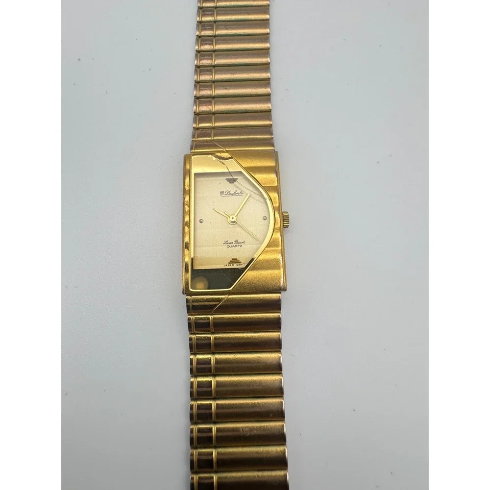 Vintage WORKING Lucien Piccard DuFonte Watch Half Moon Cracked READ